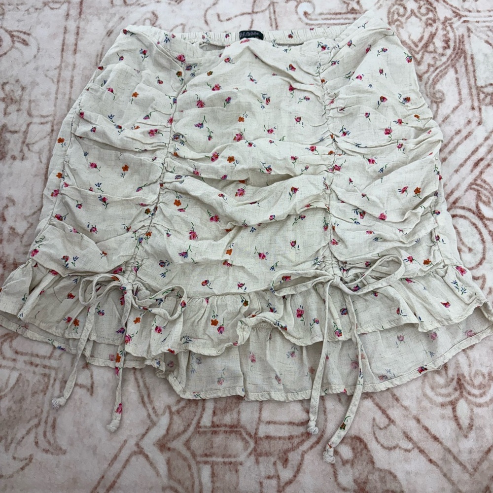 Wild Fable Floral Ruched Mini Skirt - Cream
